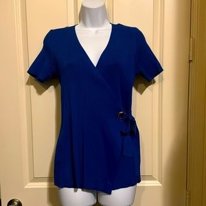 Royal blue knit faux wrap top by Select + Trend